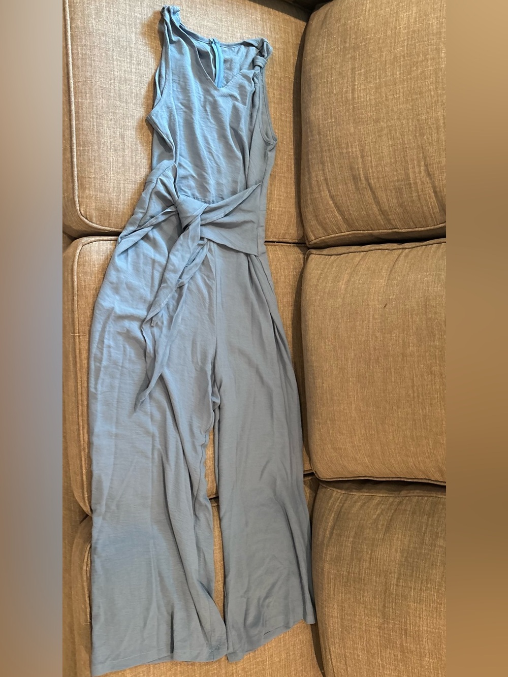 Light Blue Women's Sleeveless Jumpsuit with Waist Tie